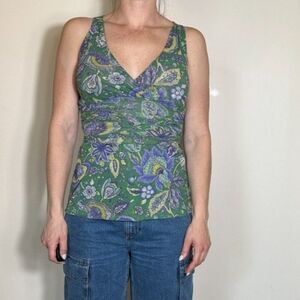 Y2K NYLON GREEN PAISLEY TOP SIZES SMALL